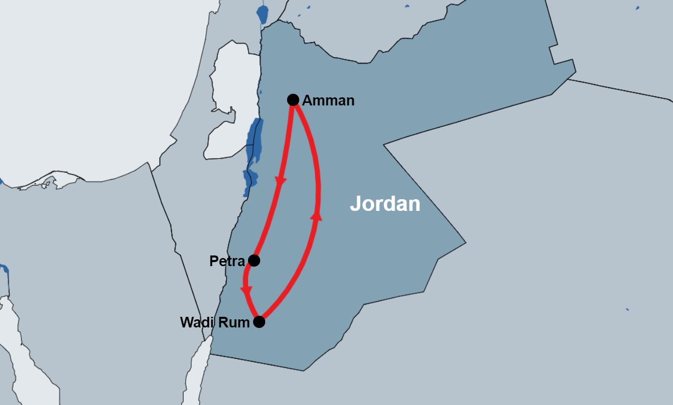 Day Tour To Petra and Wadi Rum from Amman map Day Tour To Petra and Wadi Rum from Amman map